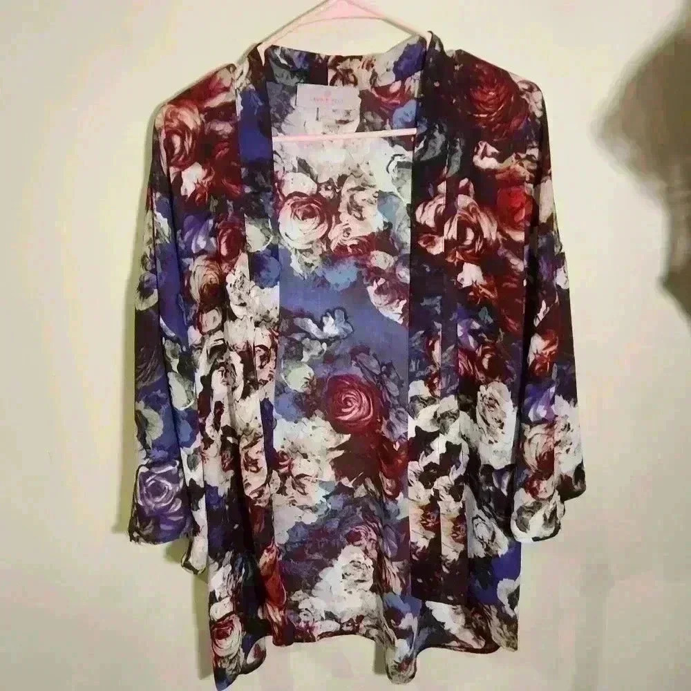 Laurie felt  floral open cardigan kimono purple and red/blue size small - Picture 4 of 7